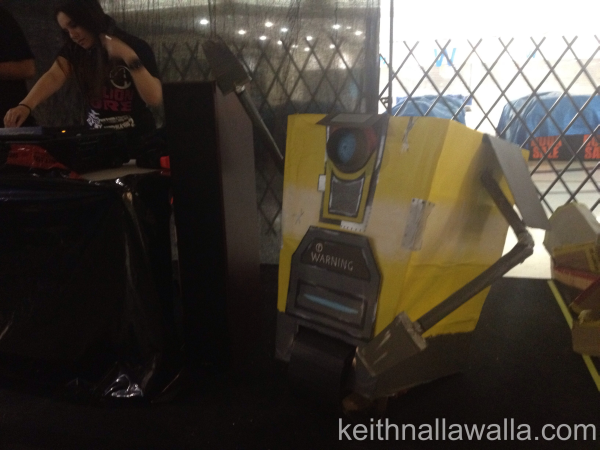 a cardboard model of a claptrap from borderlands 2